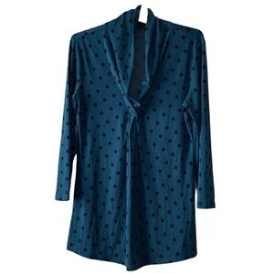 Premise Blue Polka Dot Career Blouse Workwear Top Size XSmall Twist Knot Front